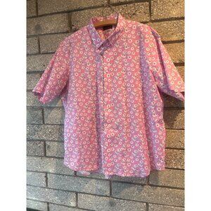 Thomas Dean XXL Pink Floral Short-Sleeve Button-Down Shirt Cotton/Spandex Blend